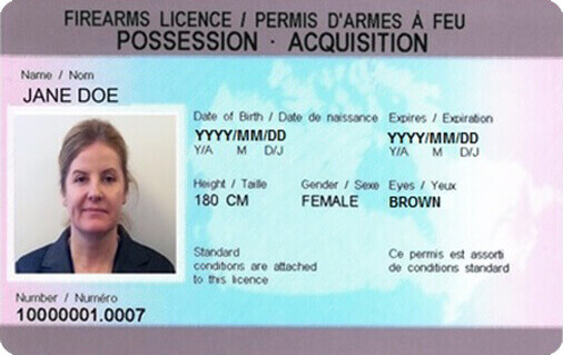 Sample of the front of the old Possession and Acquisition Licence card which includes the holder's information and photo.